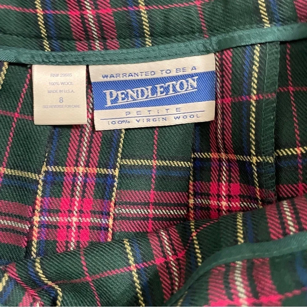 Pendleton Petite Wool Plaid Tartan Skirt Green Pink Size 8 Vintage USA